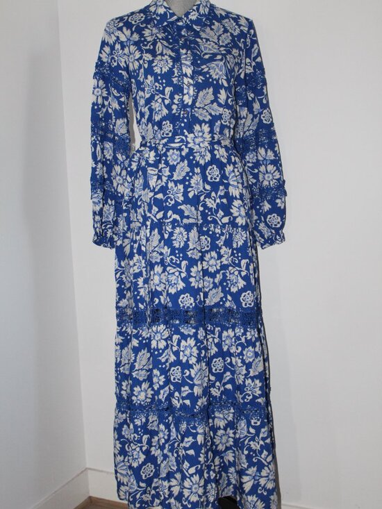 NWT MISS JUNE Paris Long Morgane Collared Belted Dress One Size - Picture 4 of 8